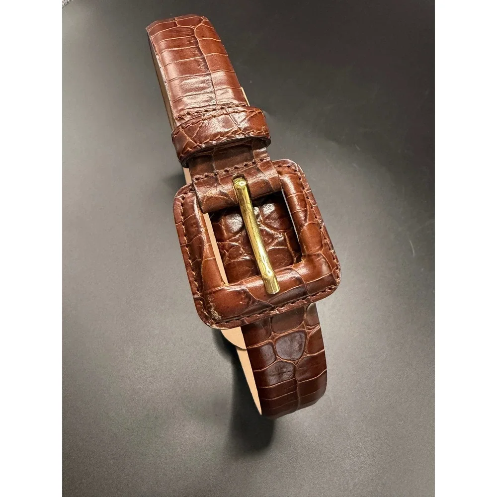 Talbots Reddish Brown Croc Embossed Leather Belt Made in Italy Size S 6011